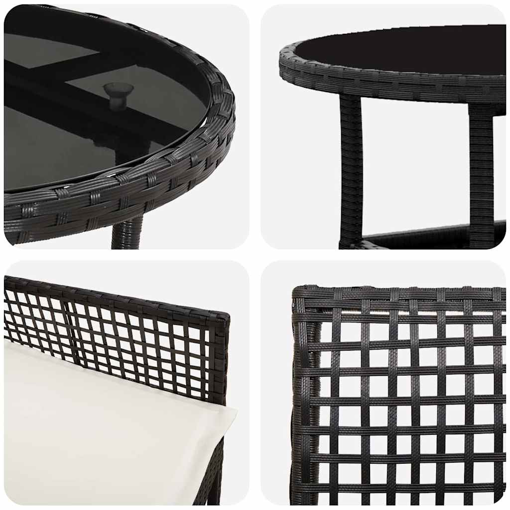 Set da Pranzo per Giardino 5 pcs Nero Poly Rattan - immagine 9
