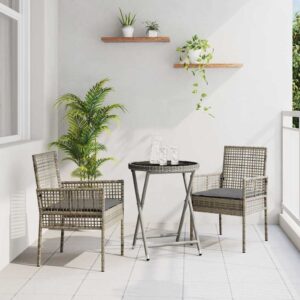 Set Bistro da Giardino 3 pcs Grigio Poly Rattan