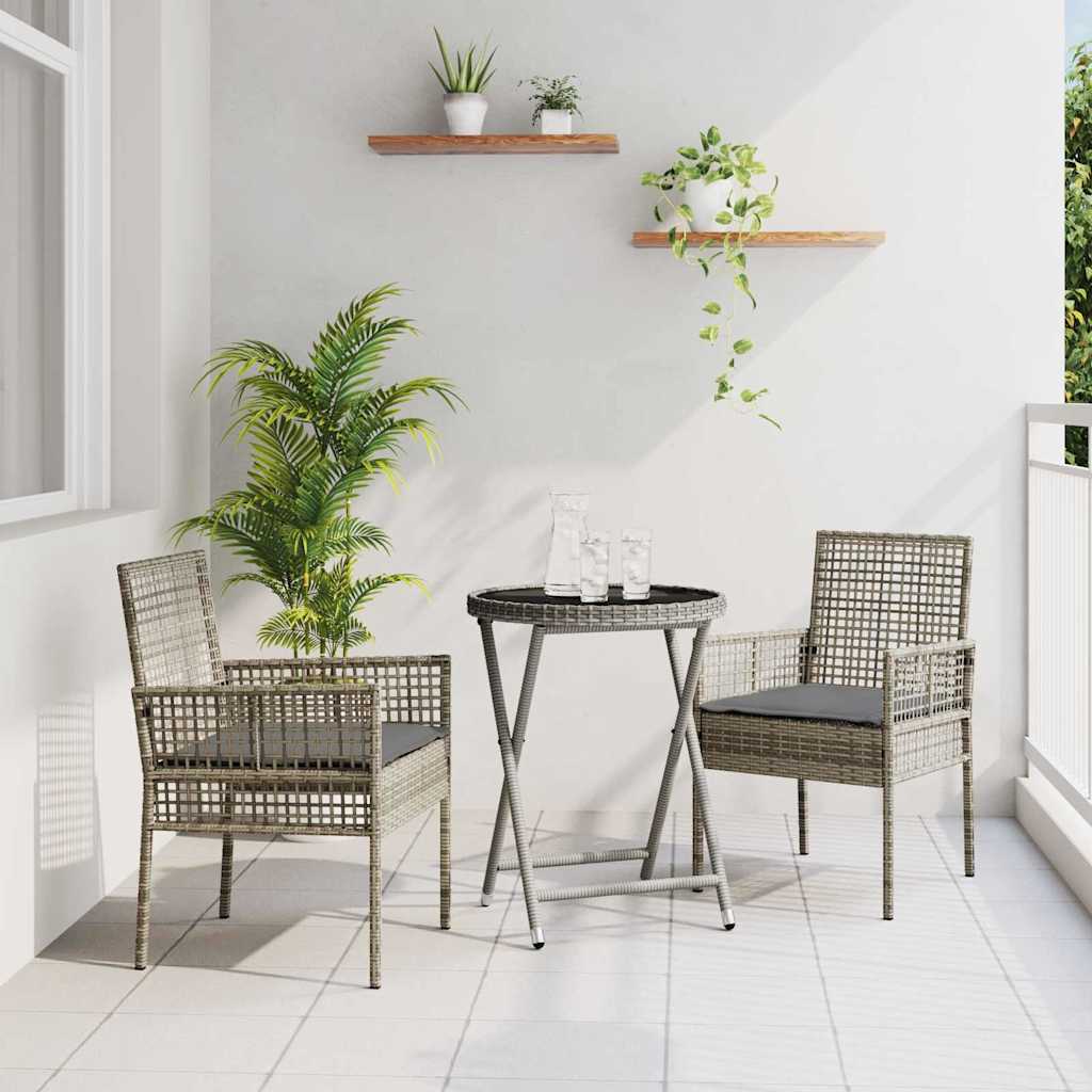 Set Bistro da Giardino 3 pcs Grigio Poly Rattan