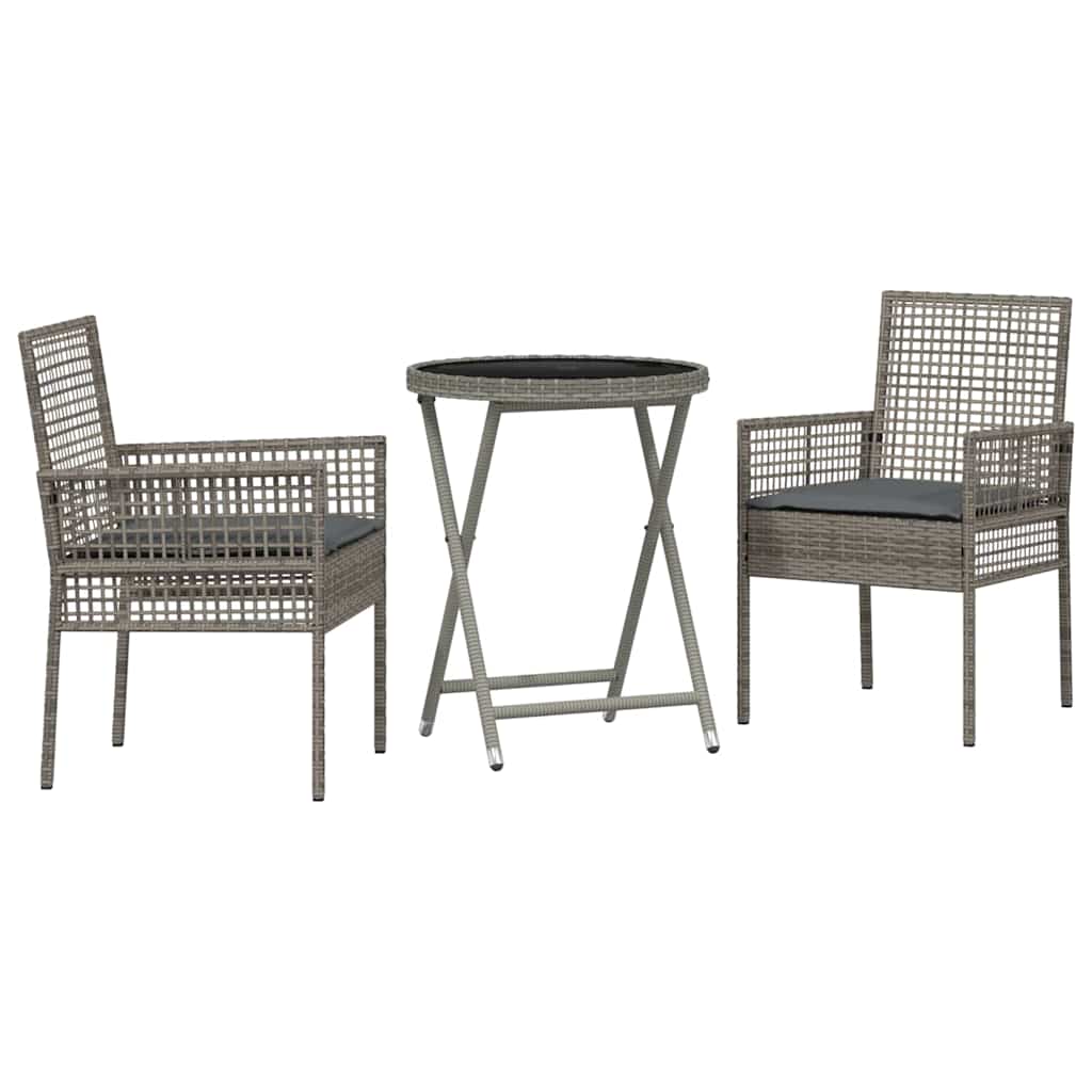 Set Bistro da Giardino 3 pcs Grigio Poly Rattan - immagine 2