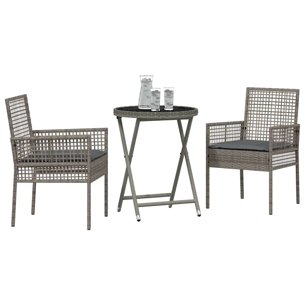 Set Bistro da Giardino 3 pcs Grigio Poly Rattan - immagine 3