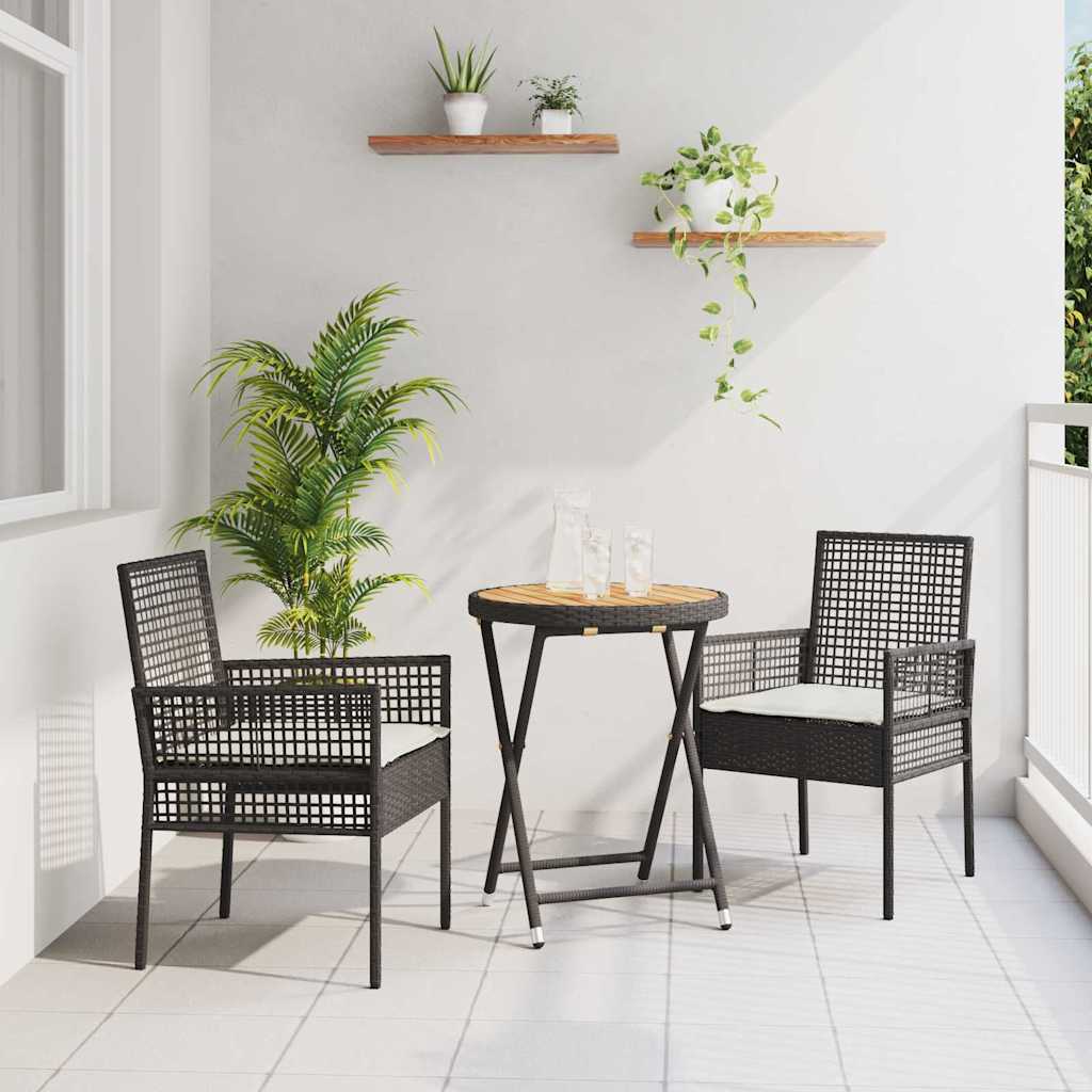 Set Bistro da Giardino 3 pcs Nero Poly Rattan