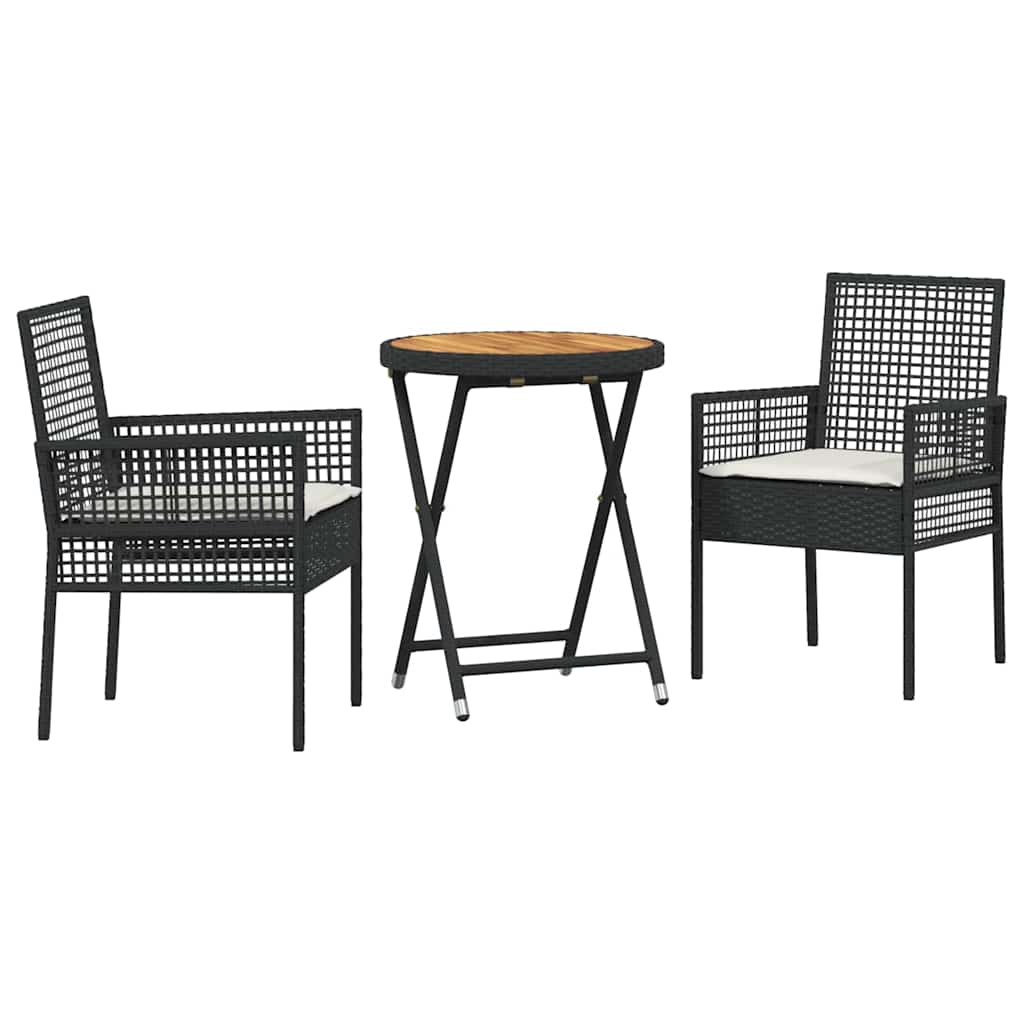 Set Bistro da Giardino 3 pcs Nero Poly Rattan - immagine 2