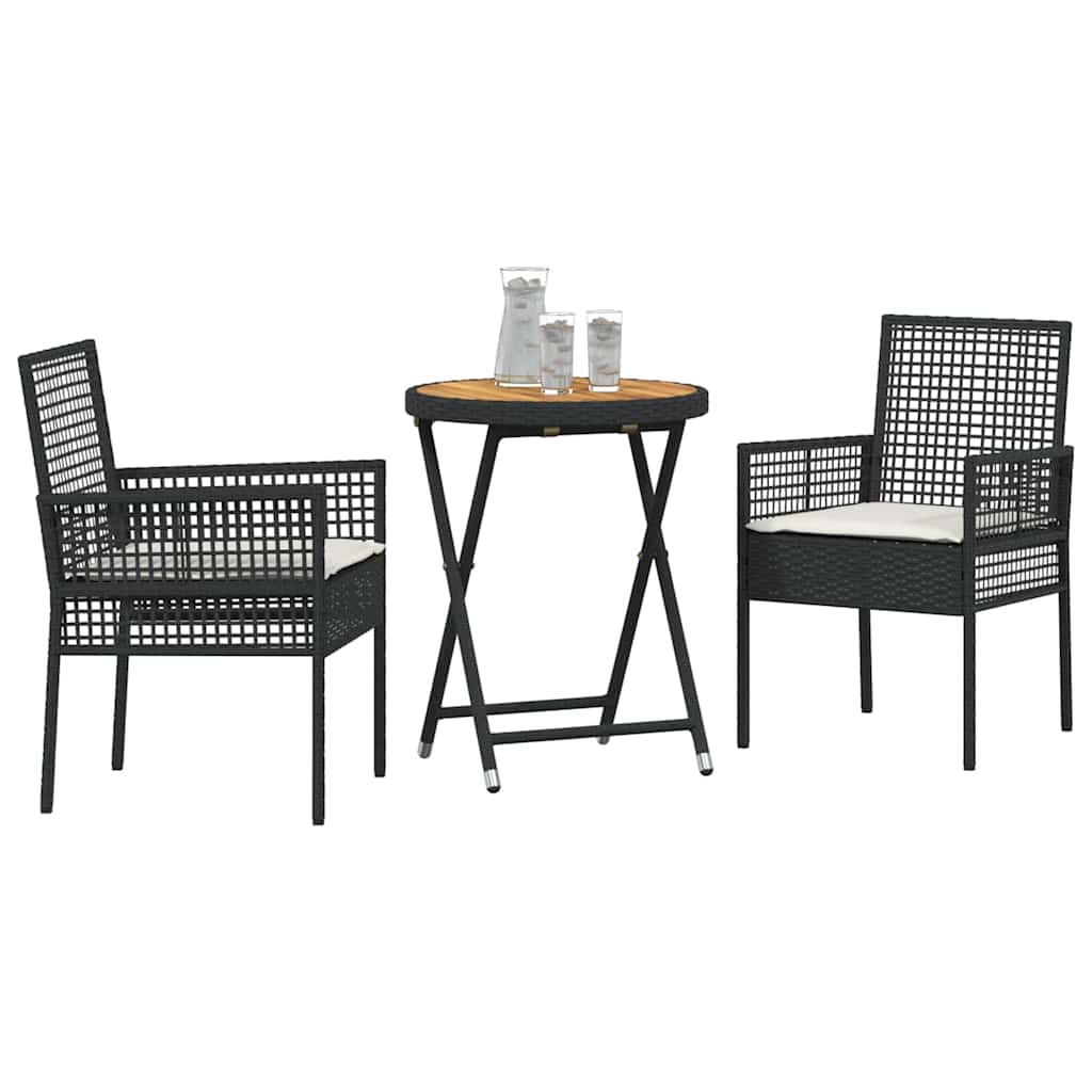 Set Bistro da Giardino 3 pcs Nero Poly Rattan - immagine 3