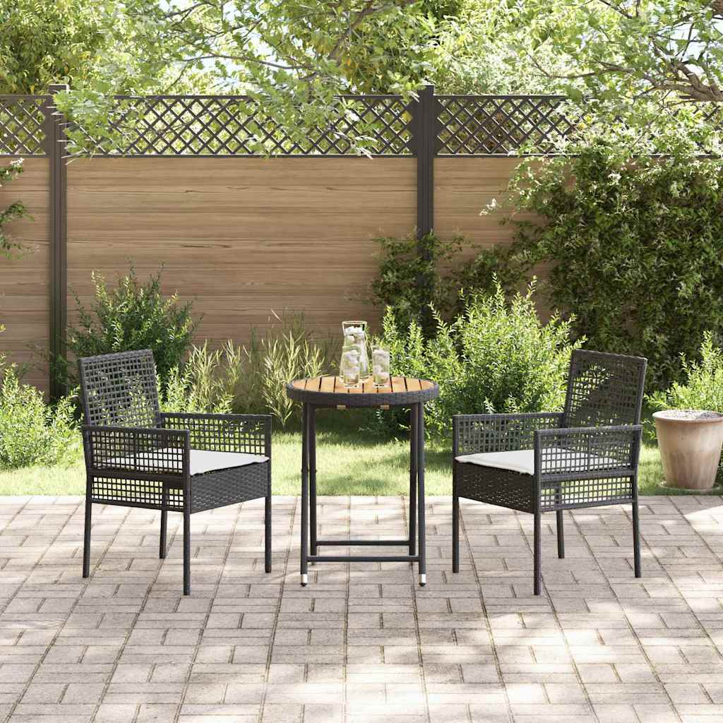 Set Bistro da Giardino 3 pcs Nero Poly Rattan - immagine 4