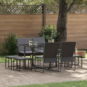 Set da Pranzo per Giardino 9 pcs Nero Acciaio