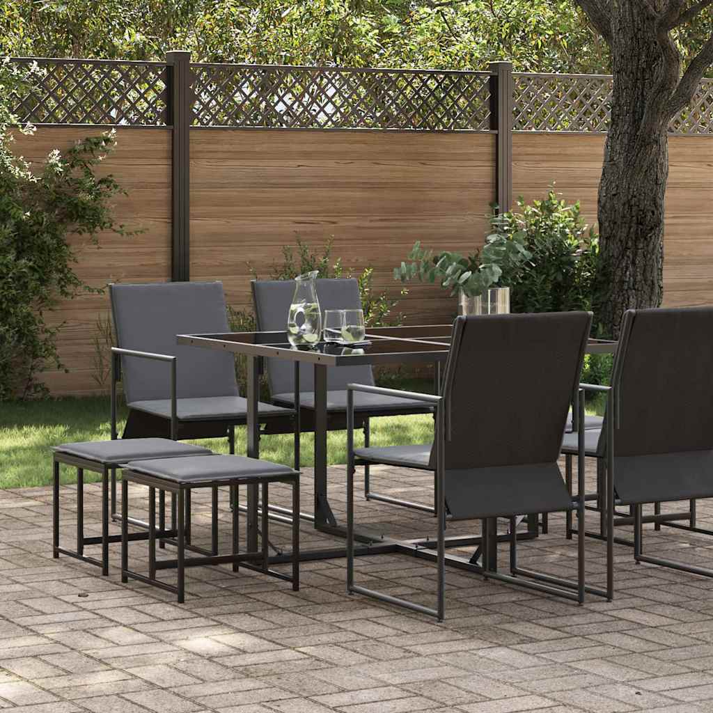 Set da Pranzo per Giardino 9 pcs Nero Acciaio - immagine 3