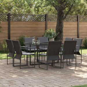 Set da Pranzo per Giardino 9 pcs Nero Acciaio