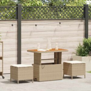 Set da Pranzo per Giardino 3 pcs Beige Poly Rattan