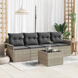 Set Divano da Giardino 5 pcs Grigio chiaro Poly Rattan