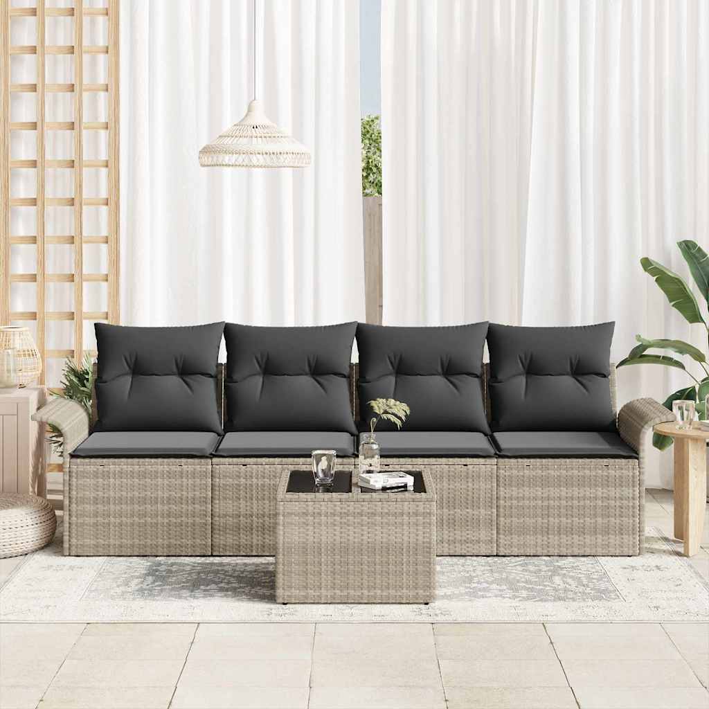 Set Divano da Giardino 5 pcs Grigio chiaro Poly Rattan - immagine 3