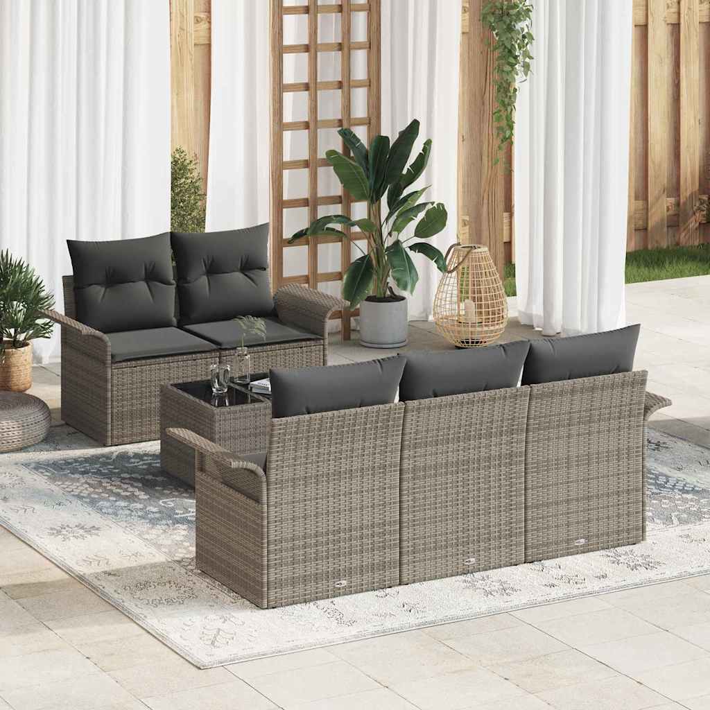 Set di divani con cuscino 6 pcs Grigio polyrattan