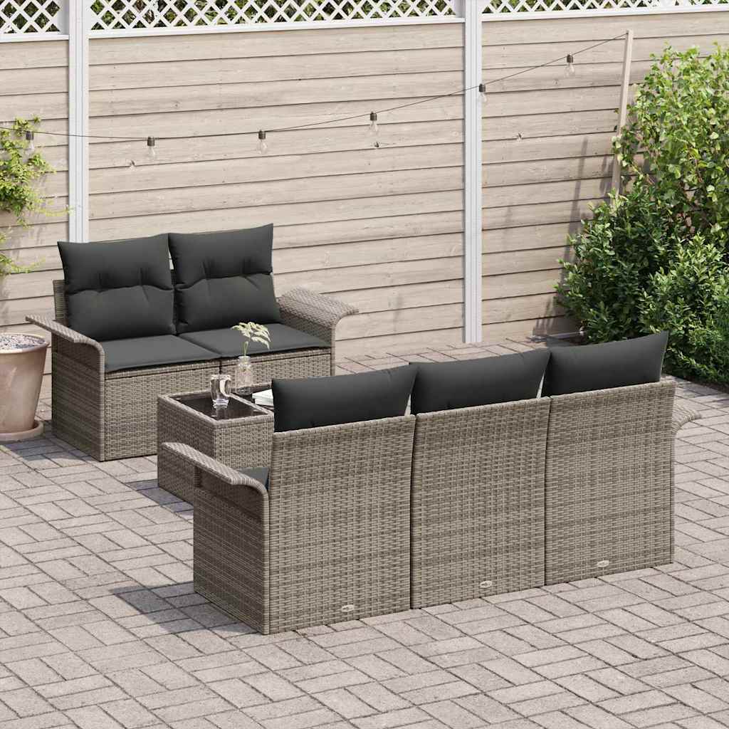 Set di divani con cuscino 6 pcs Grigio polyrattan - immagine 3