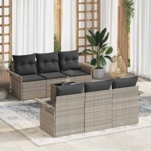 Set Divano da Giardino 7 pcs Grigio chiaro Poly Rattan