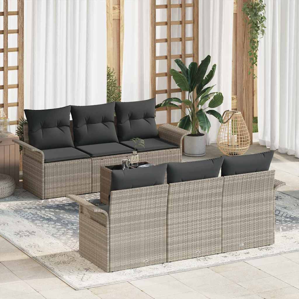 Set Divano da Giardino 7 pcs Grigio chiaro Poly Rattan