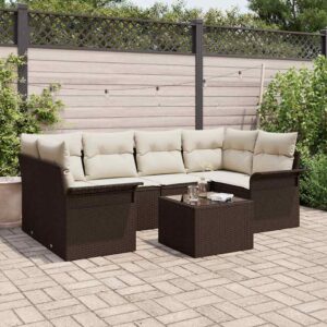 Set Divano da Giardino 7 pcs Marrone Poly Rattan