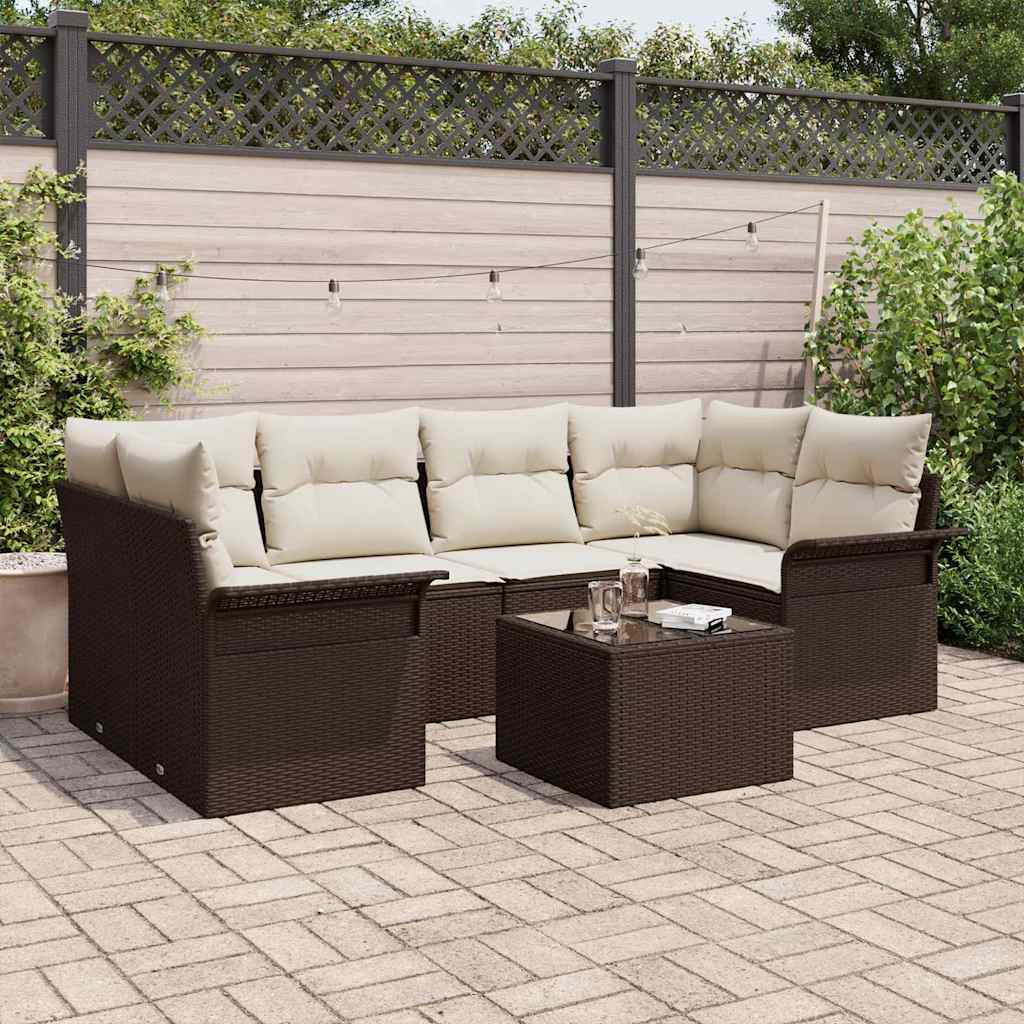 Set Divano da Giardino 7 pcs Marrone Poly Rattan