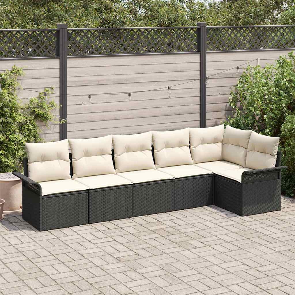 Set Divano da Giardino con cuscino 6 pcs Nero Poly Rattan