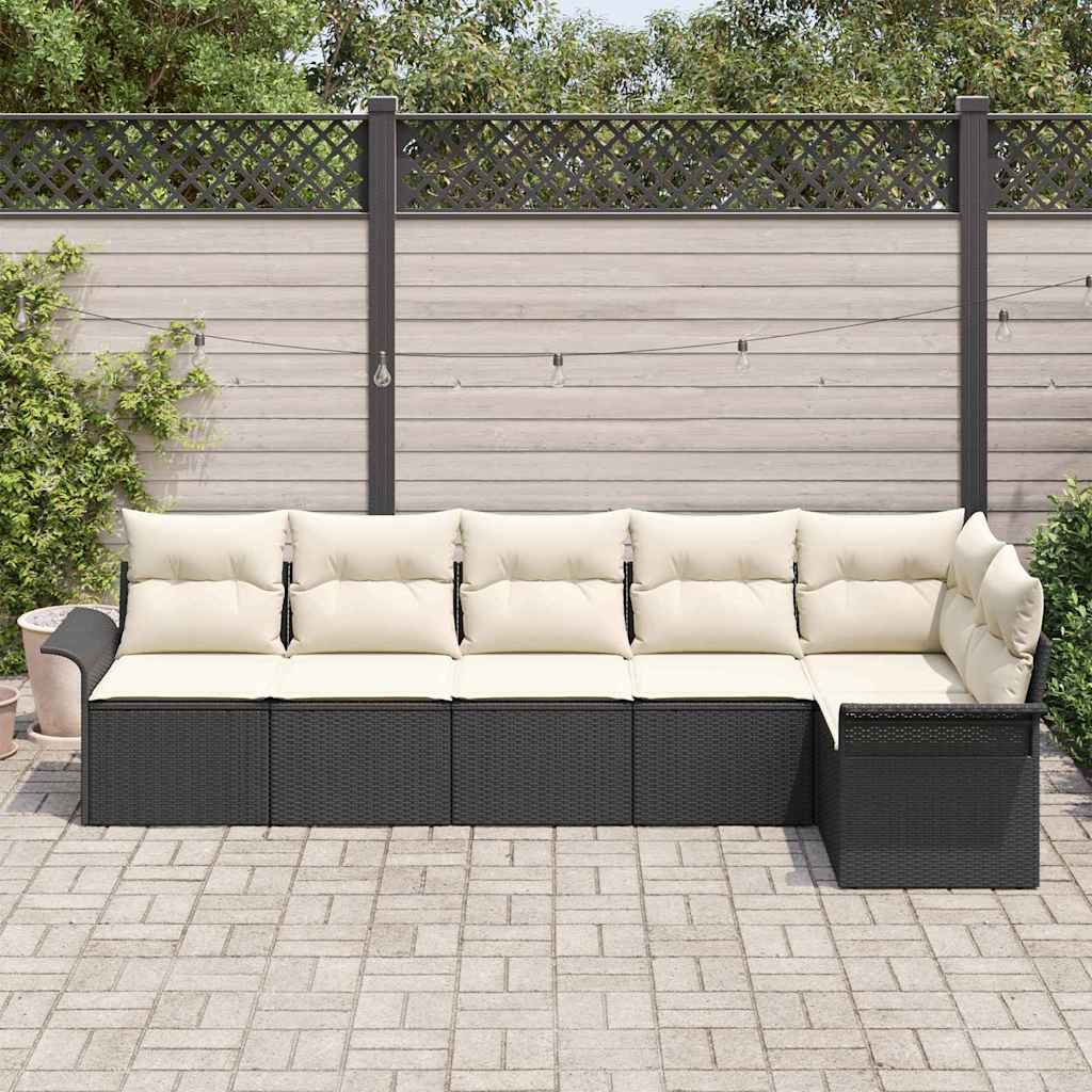 Set Divano da Giardino con cuscino 6 pcs Nero Poly Rattan - immagine 3