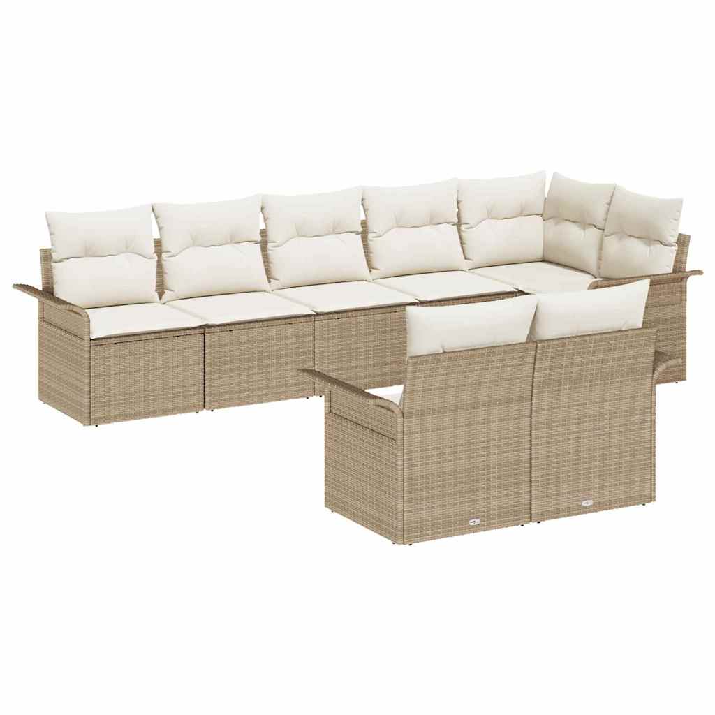 Set Divano da Giardino con cuscino 8 pcs Beige polyrattan - immagine 2