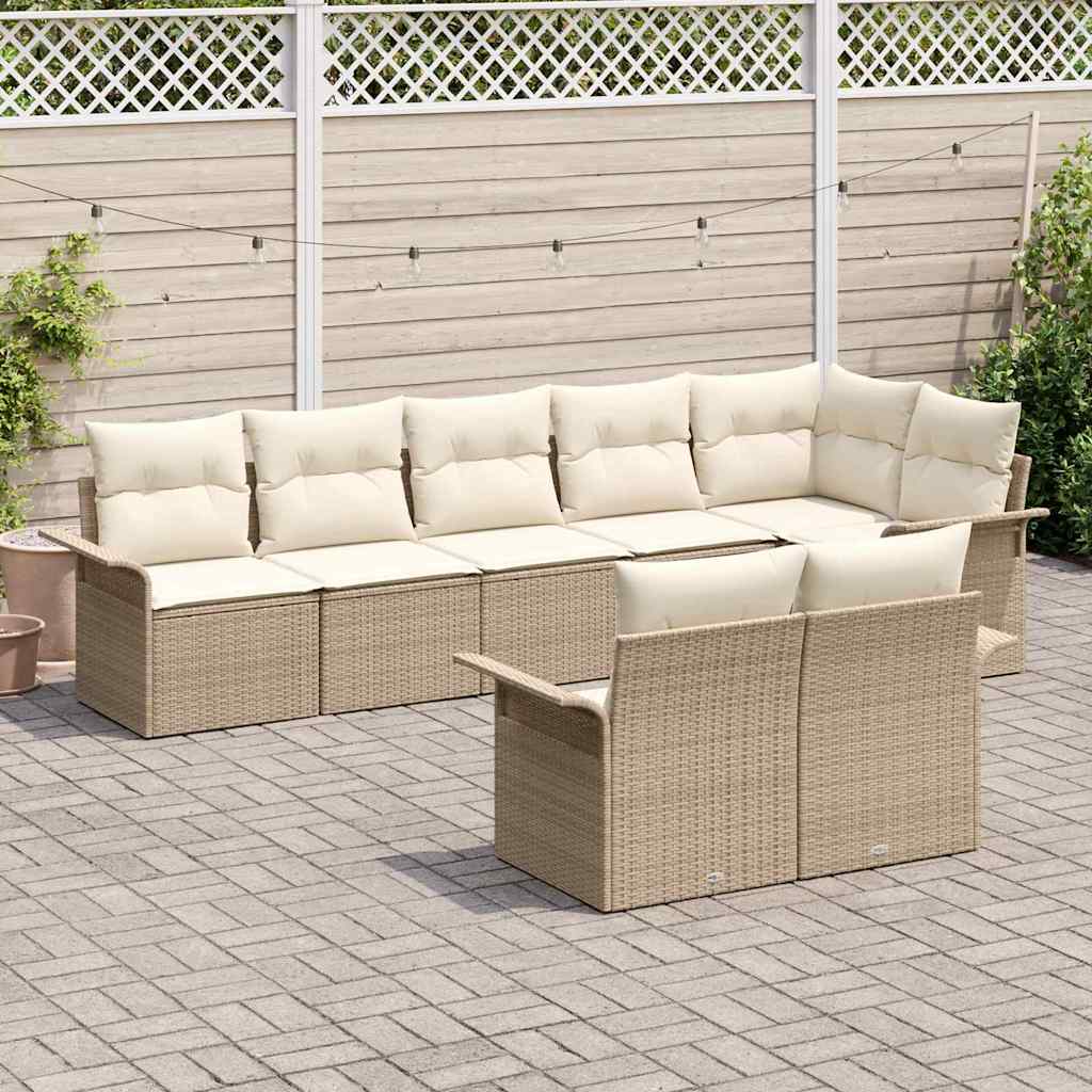 Set Divano da Giardino con cuscino 8 pcs Beige polyrattan - immagine 3