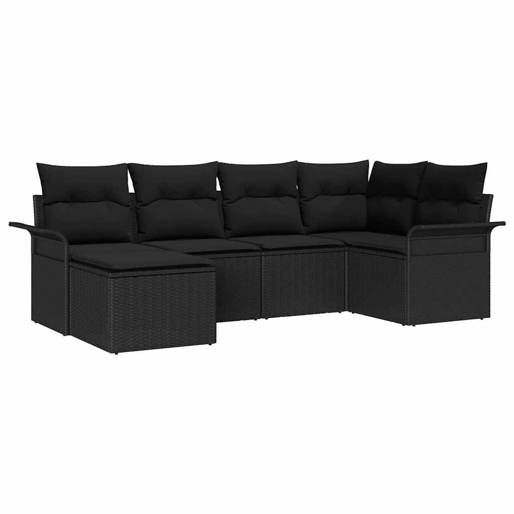 Set Divano da Giardino con cuscino 6 pcs Nero polyrattan - immagine 2