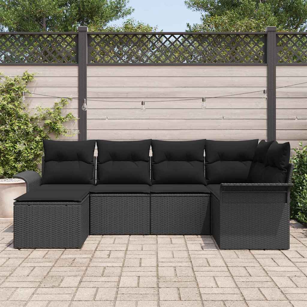 Set Divano da Giardino con cuscino 6 pcs Nero polyrattan - immagine 3