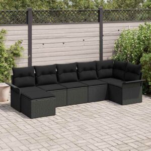 Set Divano da Giardino con cuscino 7 pcs Nero Poly Rattan