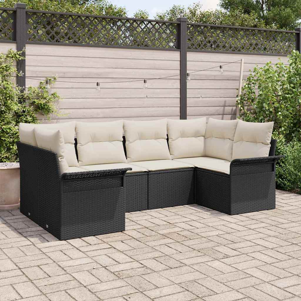 Set Divano da Giardino con cuscino 6 pcs Nero Poly Rattan