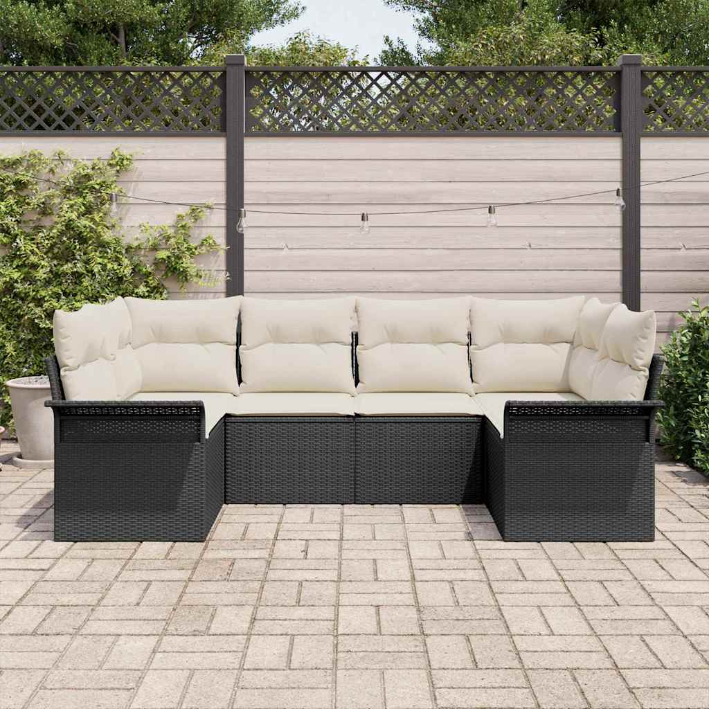 Set Divano da Giardino con cuscino 6 pcs Nero Poly Rattan - immagine 3