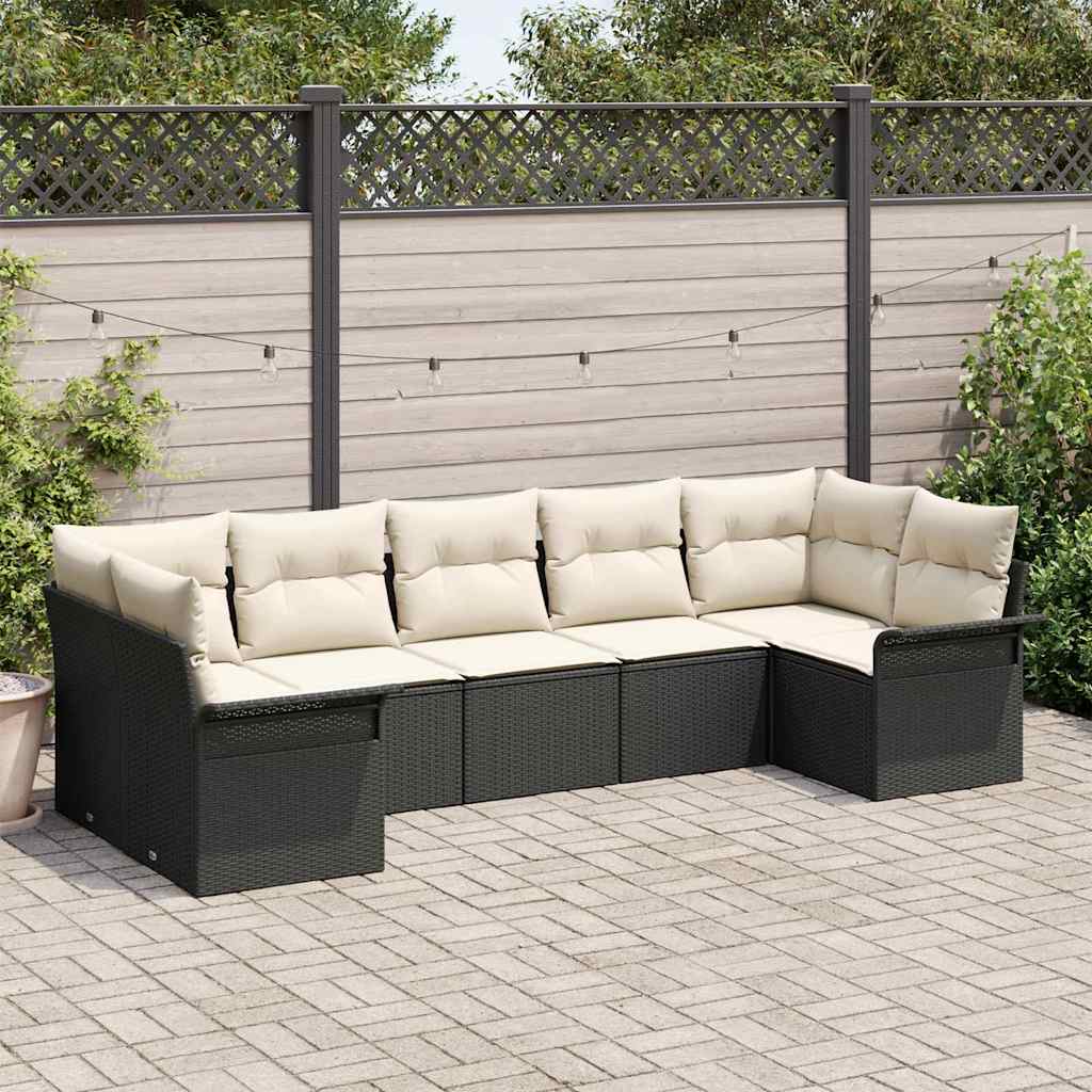 Set Divano da Giardino con cuscino 7 pcs Nero Poly Rattan