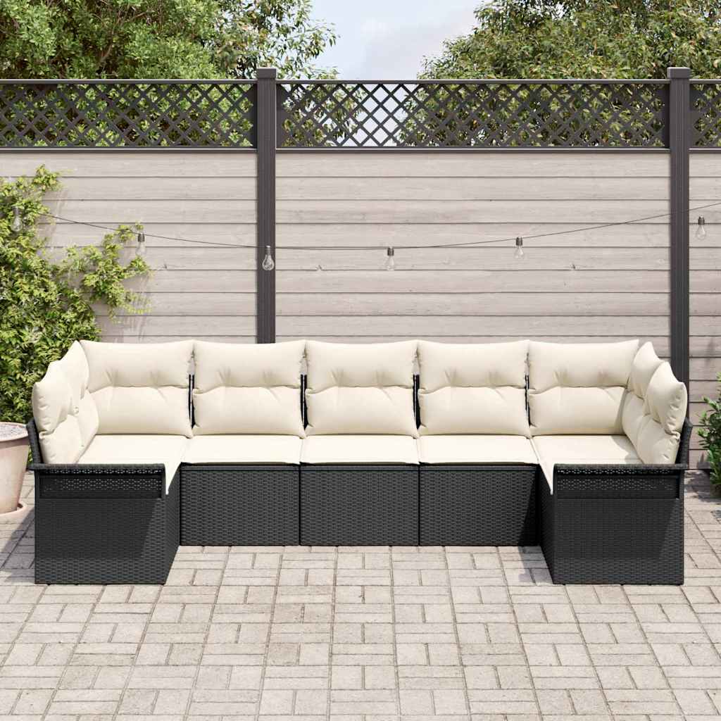 Set Divano da Giardino con cuscino 7 pcs Nero Poly Rattan - immagine 3