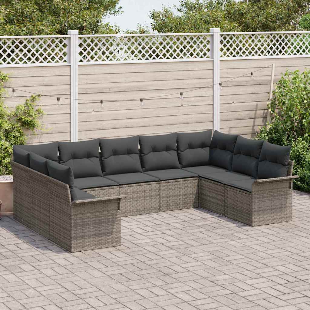 Set Divano da Giardino con cuscino 9 pcs Grigio Poly Rattan - immagine 3