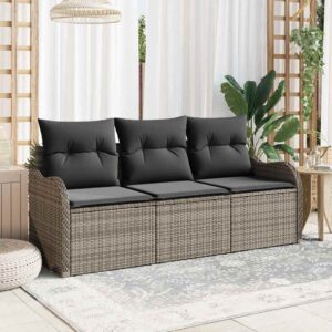 Set Divano da Giardino con cuscino 3 pcs Grigio Poly Rattan