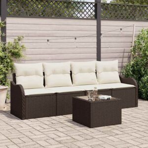 Set Divano da Giardino 5 pcs Marrone Poly Rattan
