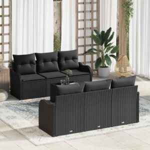 Set Divano da Giardino 7 pcs Nero 55 x 55 x 37 cm Poly Rattan