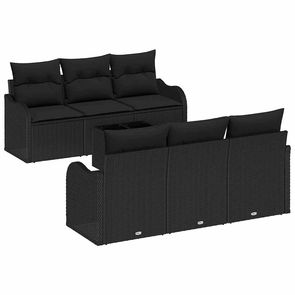 Set Divano da Giardino 7 pcs Nero 55 x 55 x 37 cm Poly Rattan - immagine 2