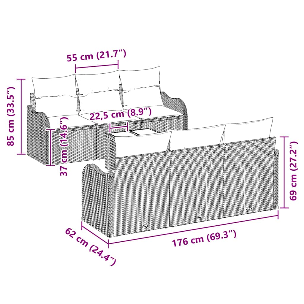 Set Divano da Giardino 7 pcs Nero 55 x 55 x 37 cm Poly Rattan - immagine 8