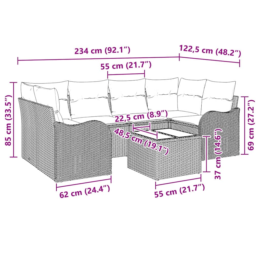 Set Divano da Giardino 7 pcs Marrone 55 x 55 x 37 cm - immagine 9