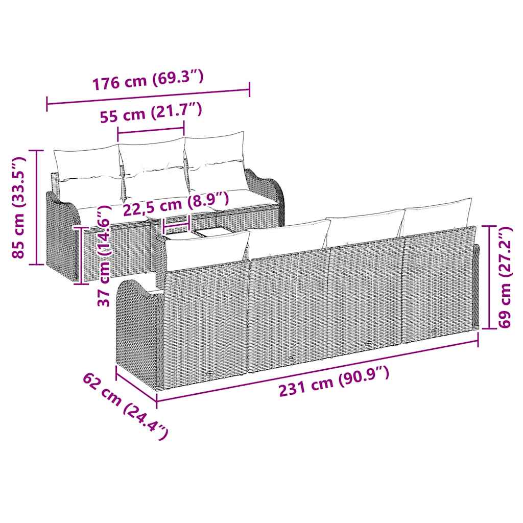 Set Divano da Giardino 8 pcs Beige 55 x 55 x 37 cm Poly Rattan - immagine 8