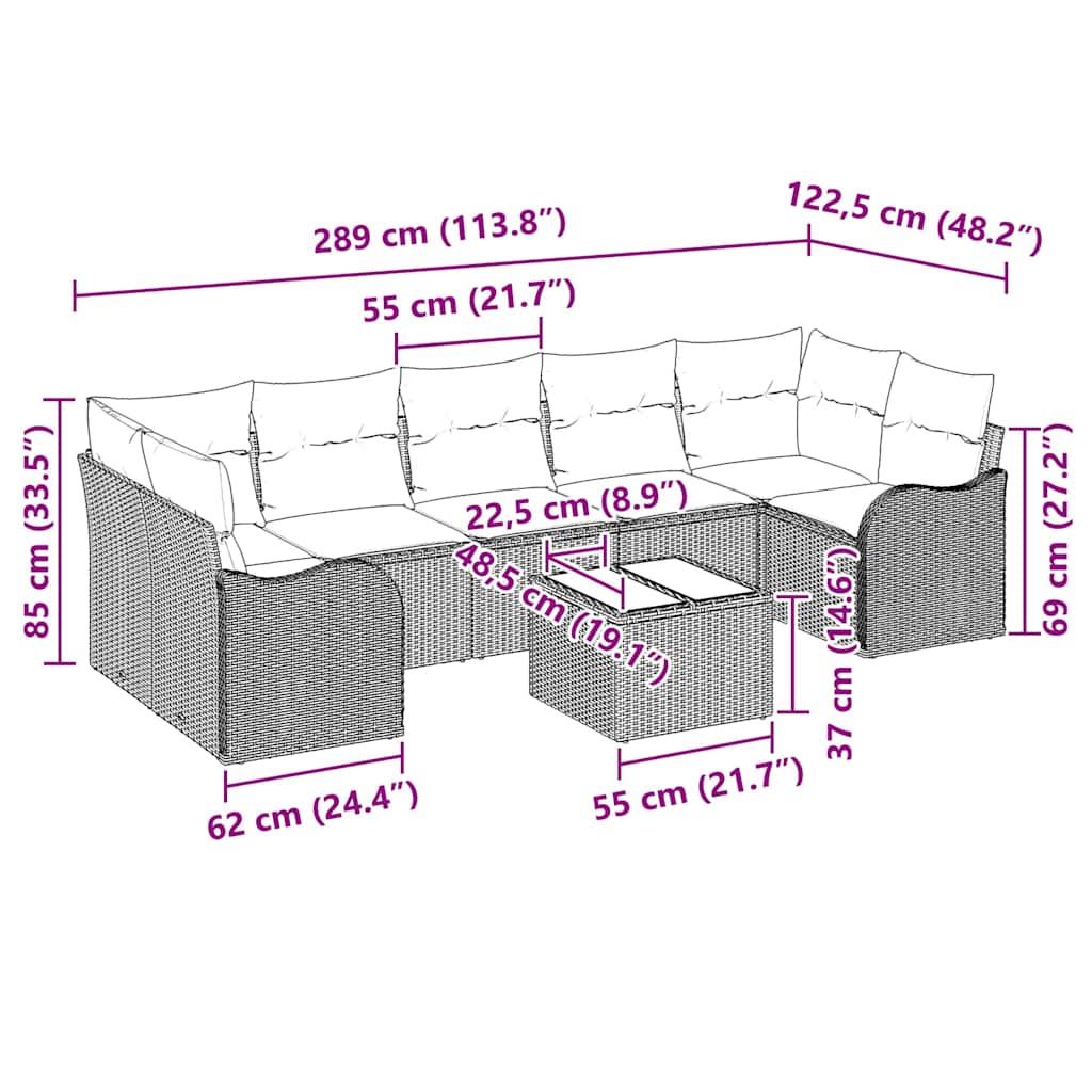 Set Divano da Giardino Grigio 55 x 55 x 37 cm polyrattan - immagine 8