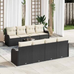Set Divano da Giardino 9 pcs Nero 55 x 55 x 37 cm Poly Rattan