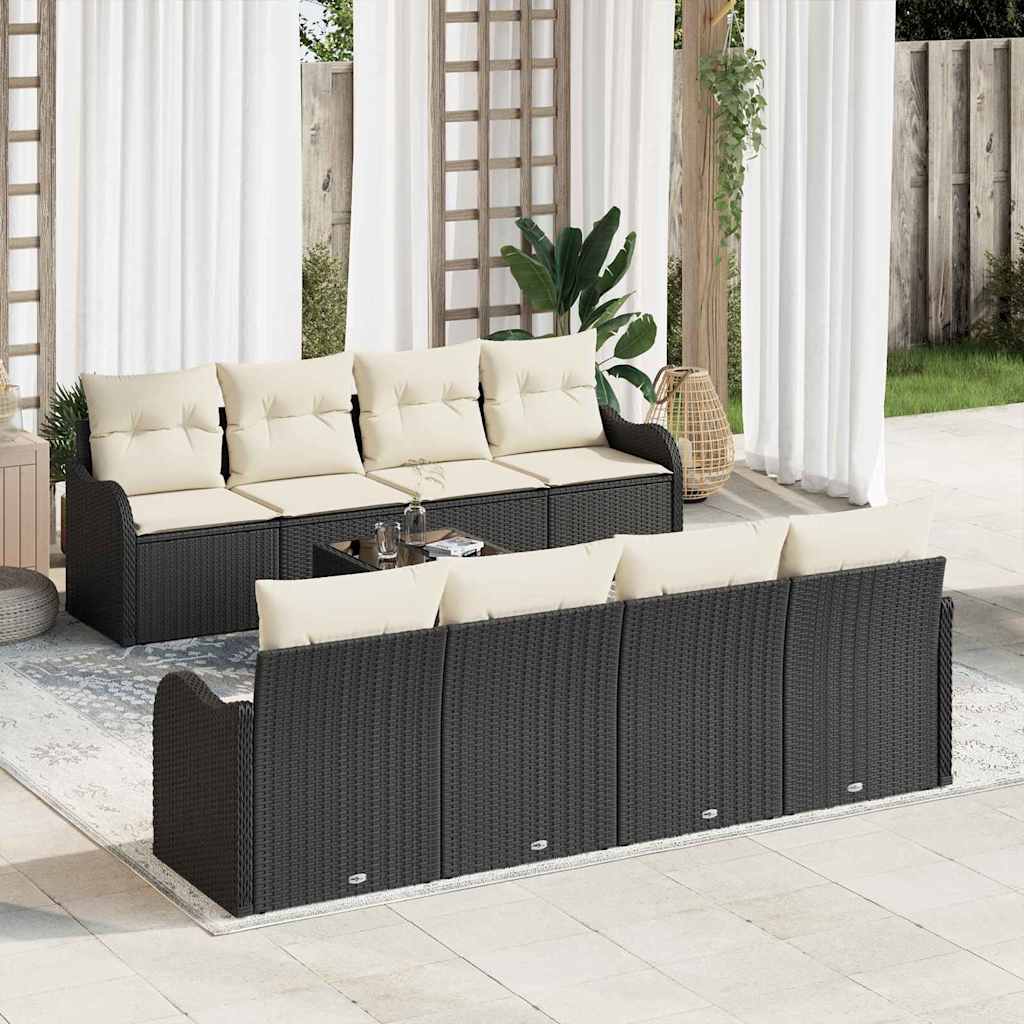 Set Divano da Giardino 9 pcs Nero 55 x 55 x 37 cm Poly Rattan