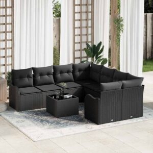 Set Divano da Giardino 9 pcs Nero 55 x 55 x 37 cm Poly Rattan