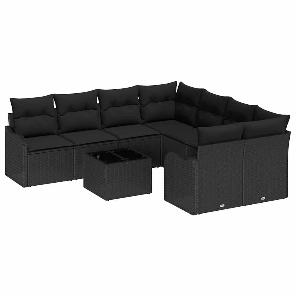Set Divano da Giardino 9 pcs Nero 55 x 55 x 37 cm Poly Rattan - immagine 2