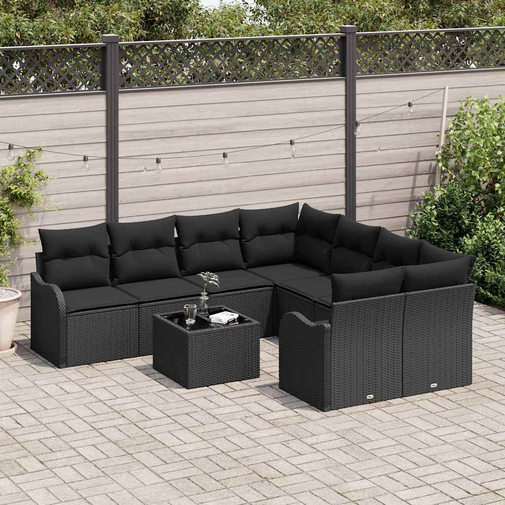 Set Divano da Giardino 9 pcs Nero 55 x 55 x 37 cm Poly Rattan - immagine 3