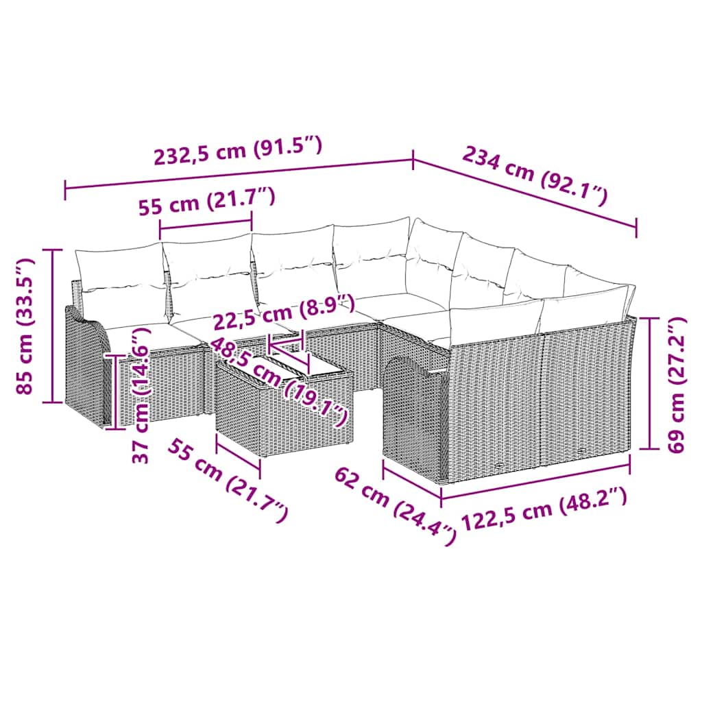 Set Divano da Giardino 9 pcs Nero 55 x 55 x 37 cm Poly Rattan - immagine 9