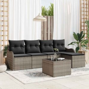Set Divano da Giardino con cuscino 6 pcs Grigio Poly Rattan