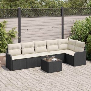 Set Divano da Giardino Nero polyrattan