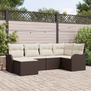 Set Divano da Giardino con cuscino 6 pcs Marrone Poly Rattan